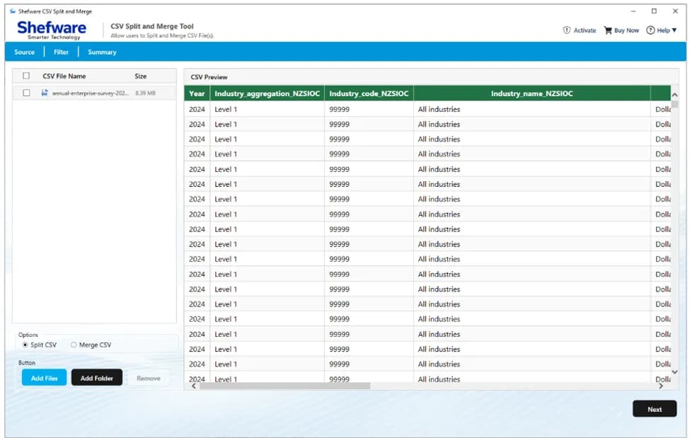 CSV Split Tool Process