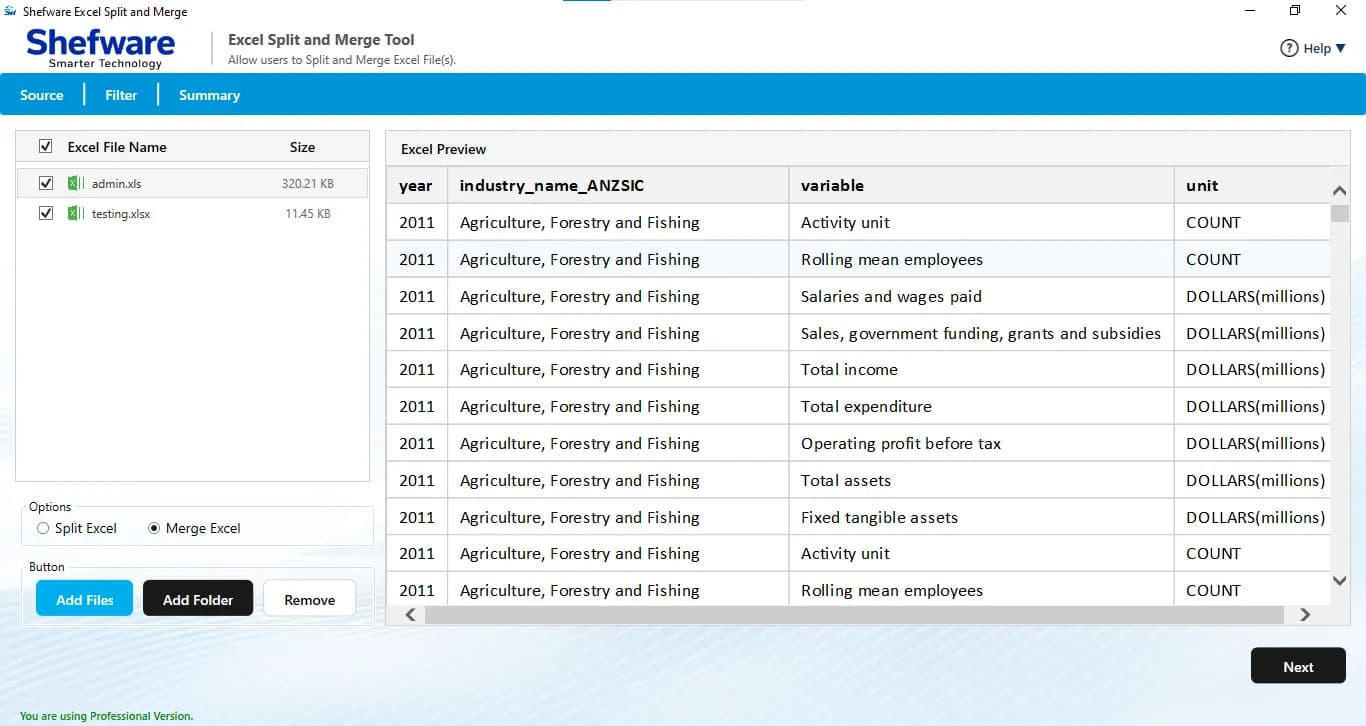Shefware Excel Merger Tool