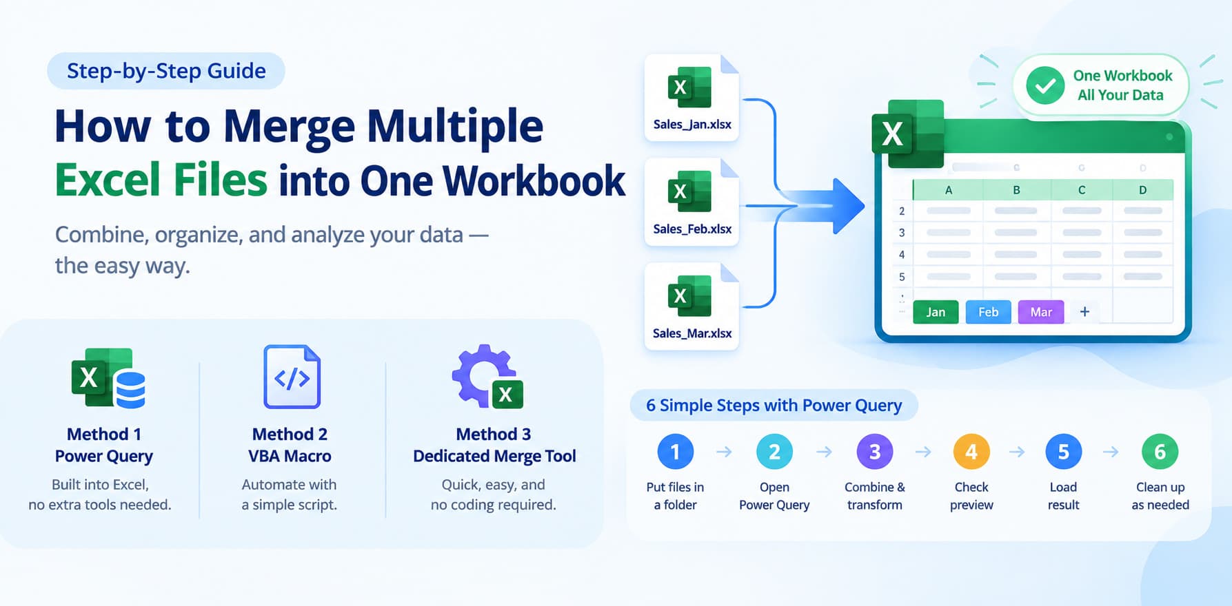 combine multiple spreadsheets, merge excel sheets into one, consolidate excel workbooks, Excel Power Query merge, VBA macro to merge Excel files, batch merge Excel files,combine excel files, excel merger, merge xlsx files,merge excel files