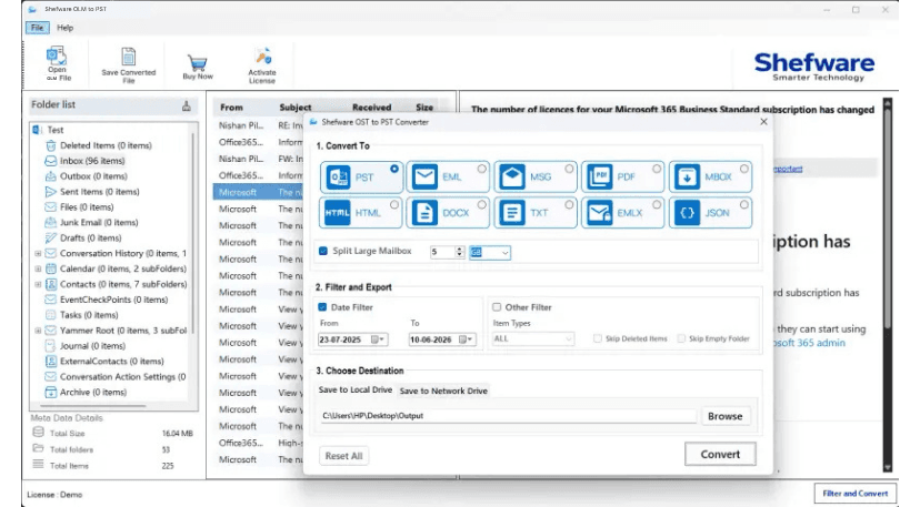 Shefware OLM Mailbox Conversion Directory Structure