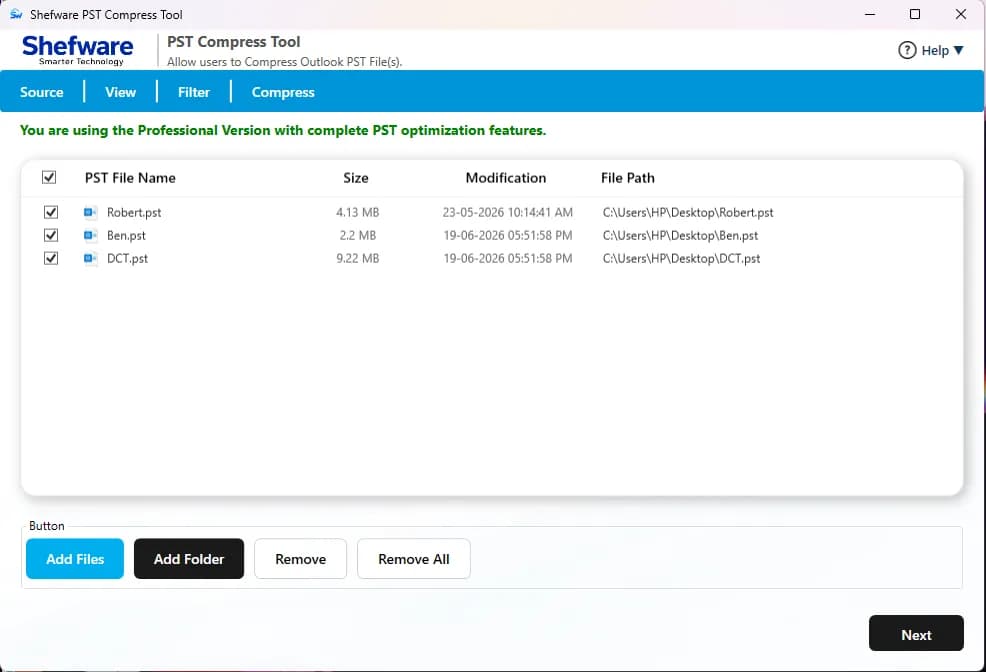 PST Compress and Compact Tool
