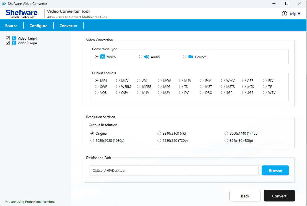 Shefware Video Converter Features Layout