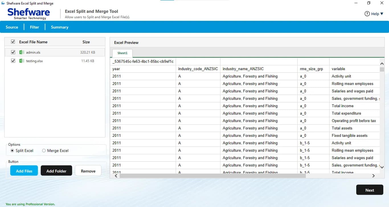 Shefware Excel Splitter Tool