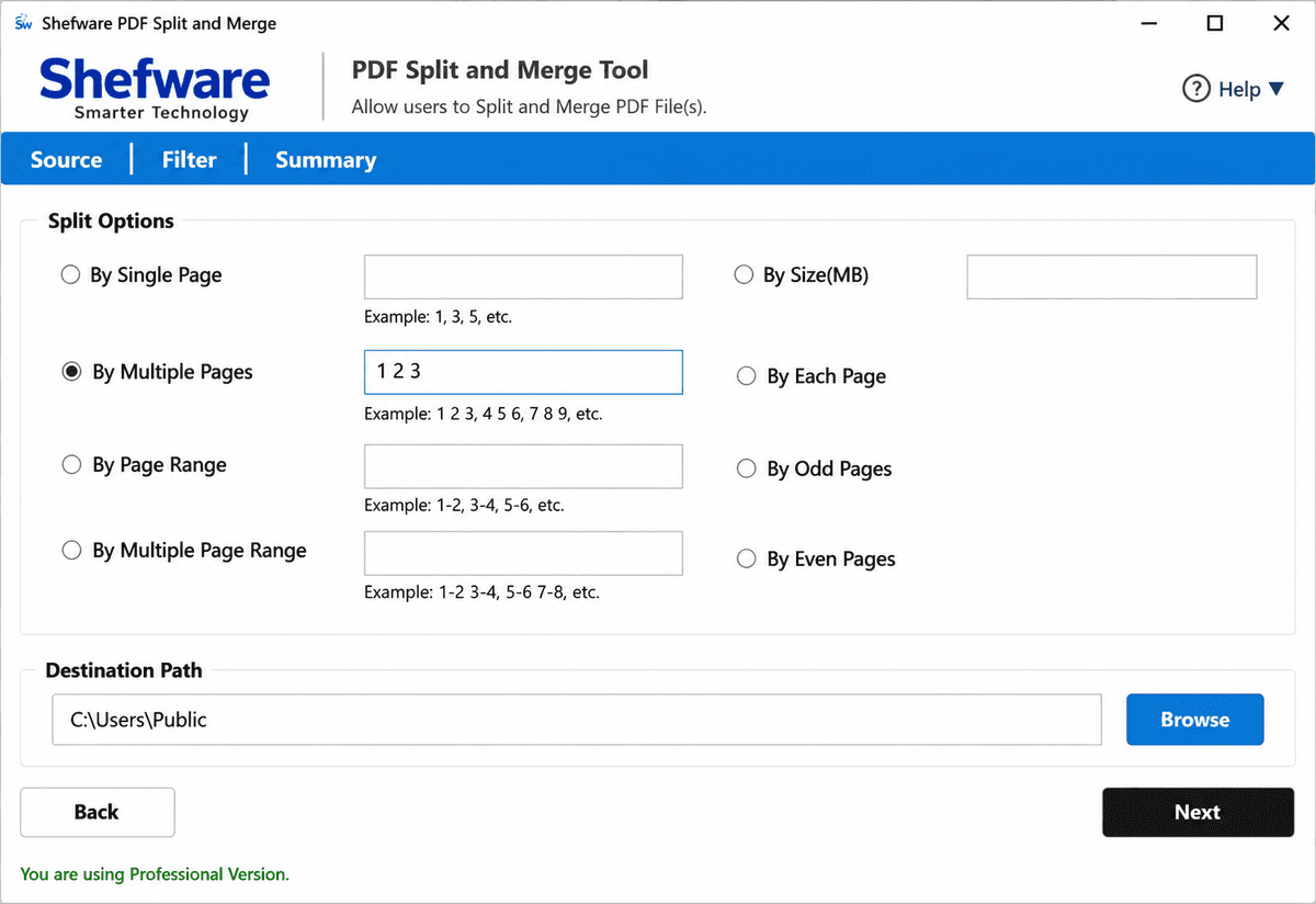 PDF Split Feature Screenshot